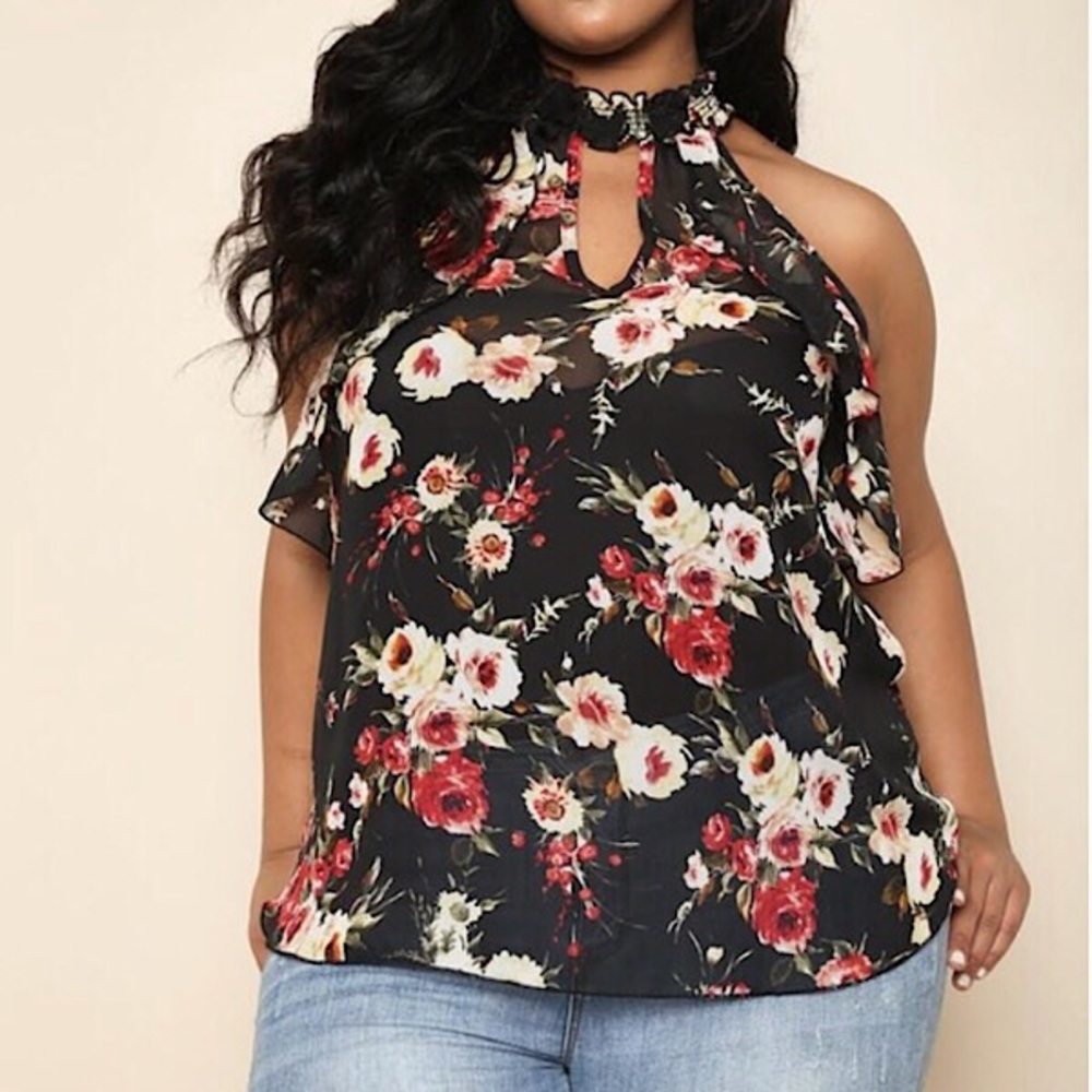 Floral Ruffle Chiffon Tank Plus Size